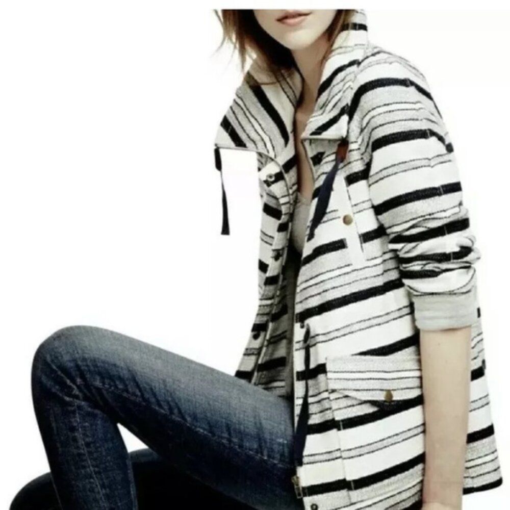LOFT Breton Striped Nautical Jacket Blue White XS Beach Boat Vacation Preppy